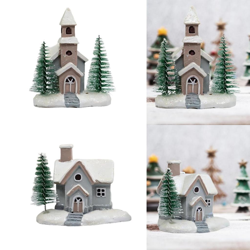 Miniature Christmas Villas Figures Snow House Resin Sculpture Village Scene Home Decoration for Festive Holiday Table Display