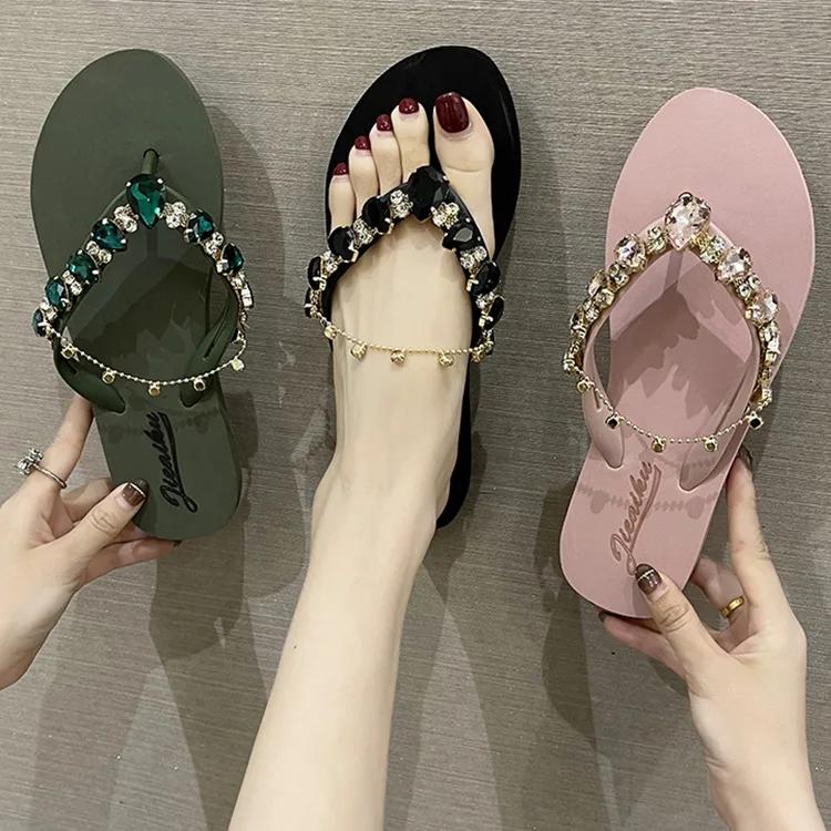 Summer Women Shoes Fashion Slipper Girl Bling Crystal Flip Flops Comfortable Soft Sole Beach Shoes