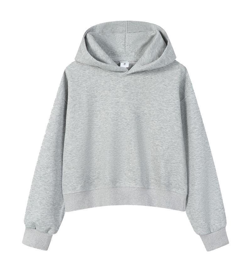 Silver Fox Velvet Women's 450g Heavyweight Hooded Sweatshirt - Short, Trendy Drop Shoulder Pullover for Autumn/Winter