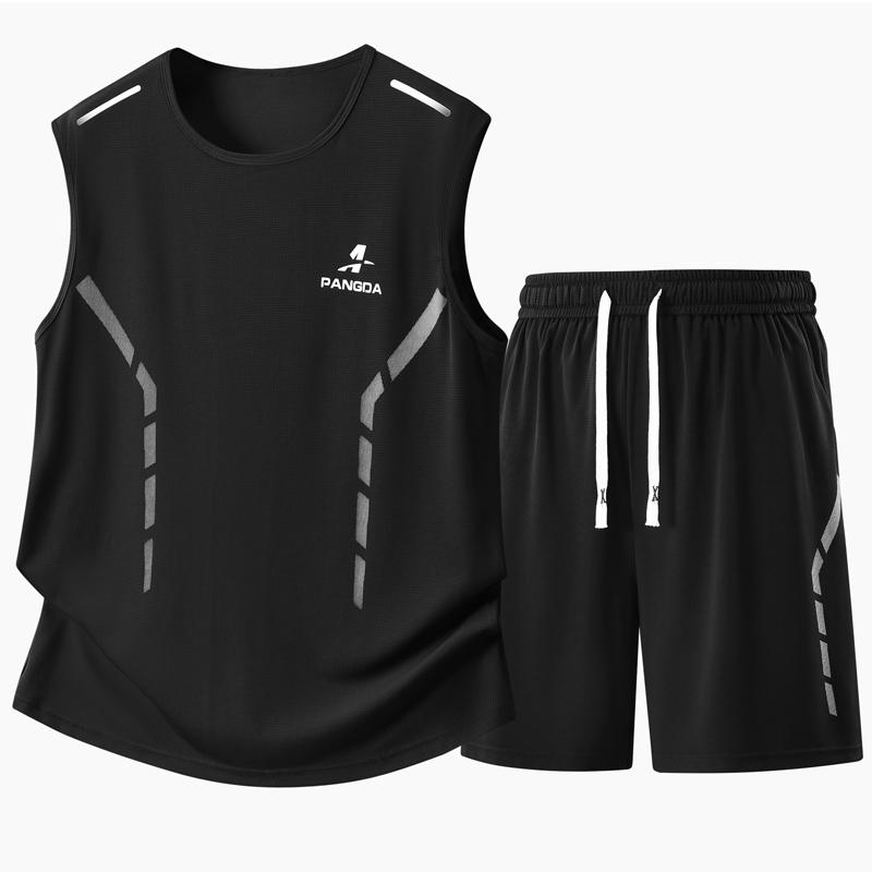 

Men s Plus Size Quick Dry Tank & Shorts Set, Breathable Athletic Summer Outfit (5XL-12XL) 5XL(90kg-100kg) чёрный