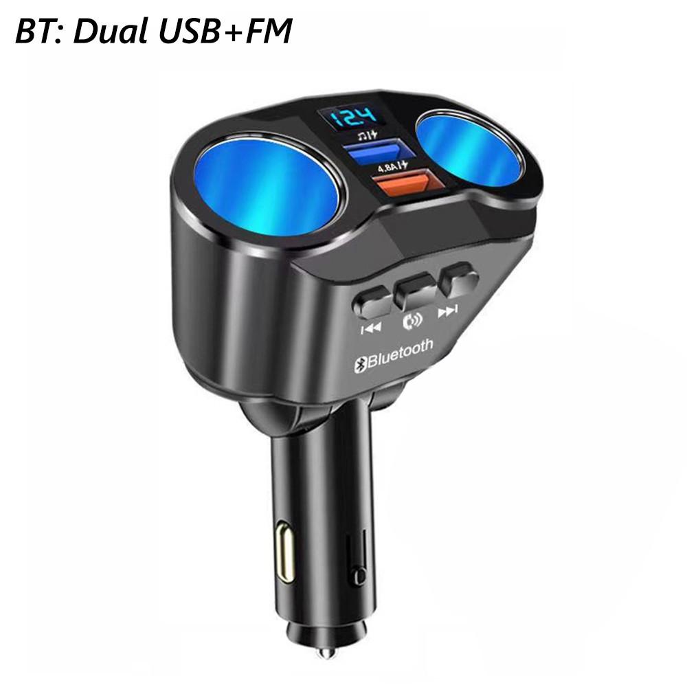 12-24V Car Charger Bluetooth FM Transmitter Dual USB Fast Charging Socket Lighter Splitter Power Adapter with Voltage Display