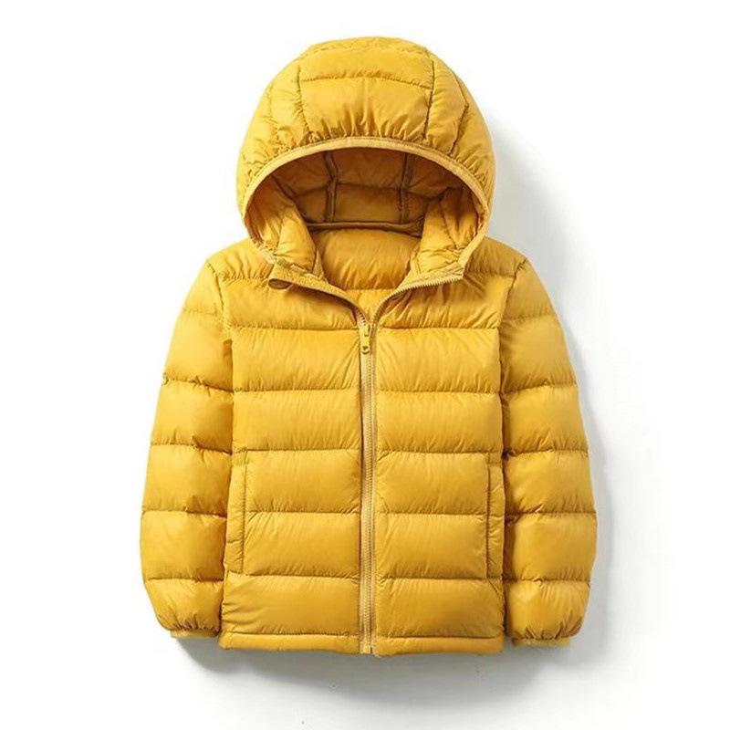Children's Lightweight Hooded Down Jacket - Solid Color, Winter Style, 90% Down, Medium & Large Sizes