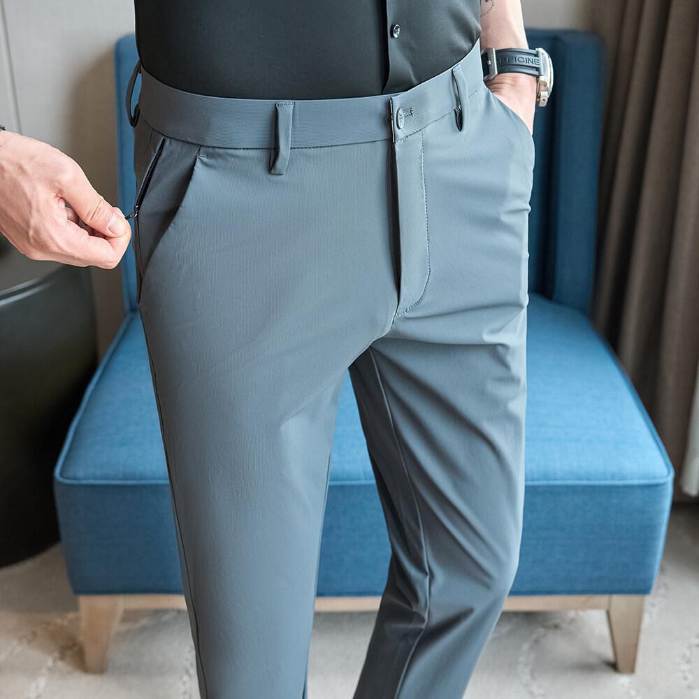 New Plus Size Fat Brother Skinny Casual Pants Ice Silk High Elastic Quick Drying Business Casual Pants