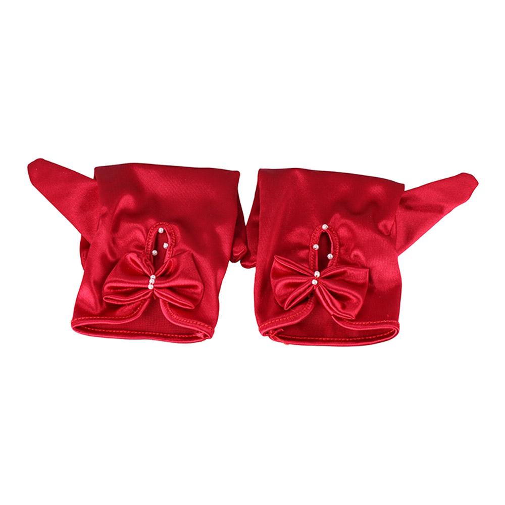 Pearl Prom Dinner Gloves Bridal Red Wedding Bridal Gloves Women Gloves Satin Mittens Bow Gloves