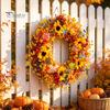 Artificial Flower Wreath for Entrance Fall with Sunflowers Front Door, 17.7 Inch Decorative Harvest Berry Wreaths Autumn Festival Wreath, Rustic