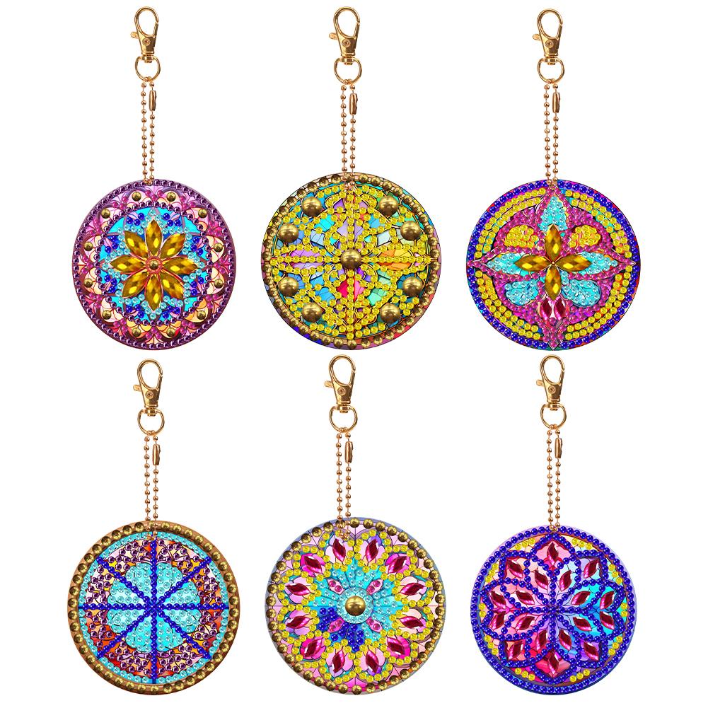 5/6/7PCS Rhinestone Painting Keychain Pendant Diamond Art Keyring Rose Grey Dragon Cute Kitten Envelope Flowers Mandala