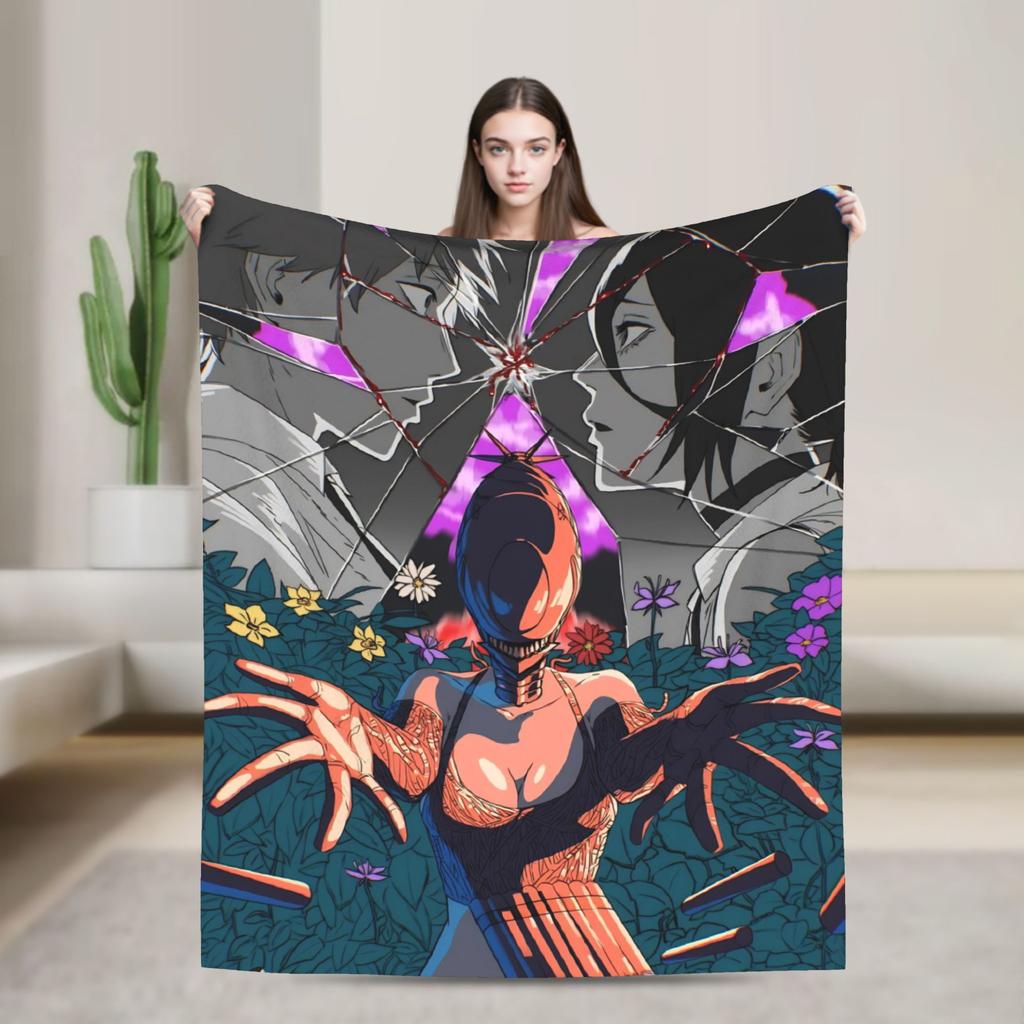 Reze Anime Girl Blankets C-Chainsaws Plush Vintage Warm Throw Blanket for Chair Covering Sofa Autumn/Winter