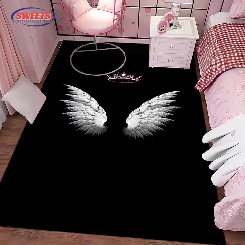 3D-tryckt matta med änglavingar, val för vardagsrum, sovrum, kontorsområde, barnrum, slitstark, halkfri, maskintvättbar matta