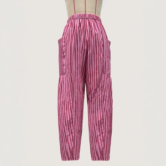 Women Pants Elastic Waist Striped Design Wide Leg Casual Trousers with Pockets Work Travel School All Day Wear