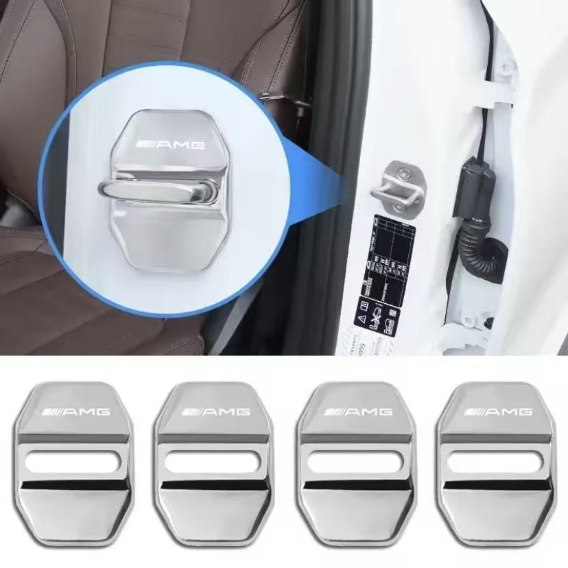 4Pcs Metal Car Door Lock Cover Protective Buckle Cover Sticker For Mercedes Benz AMG W203 W206 W220 W205 W211 W212 W201 W168