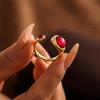 Bagues en Acier Inoxydable Rouge Grenat pour Femmes Bague Ronde Charm Plaqué Or Grenat Étanche Bijoux de Luxe Cadeau