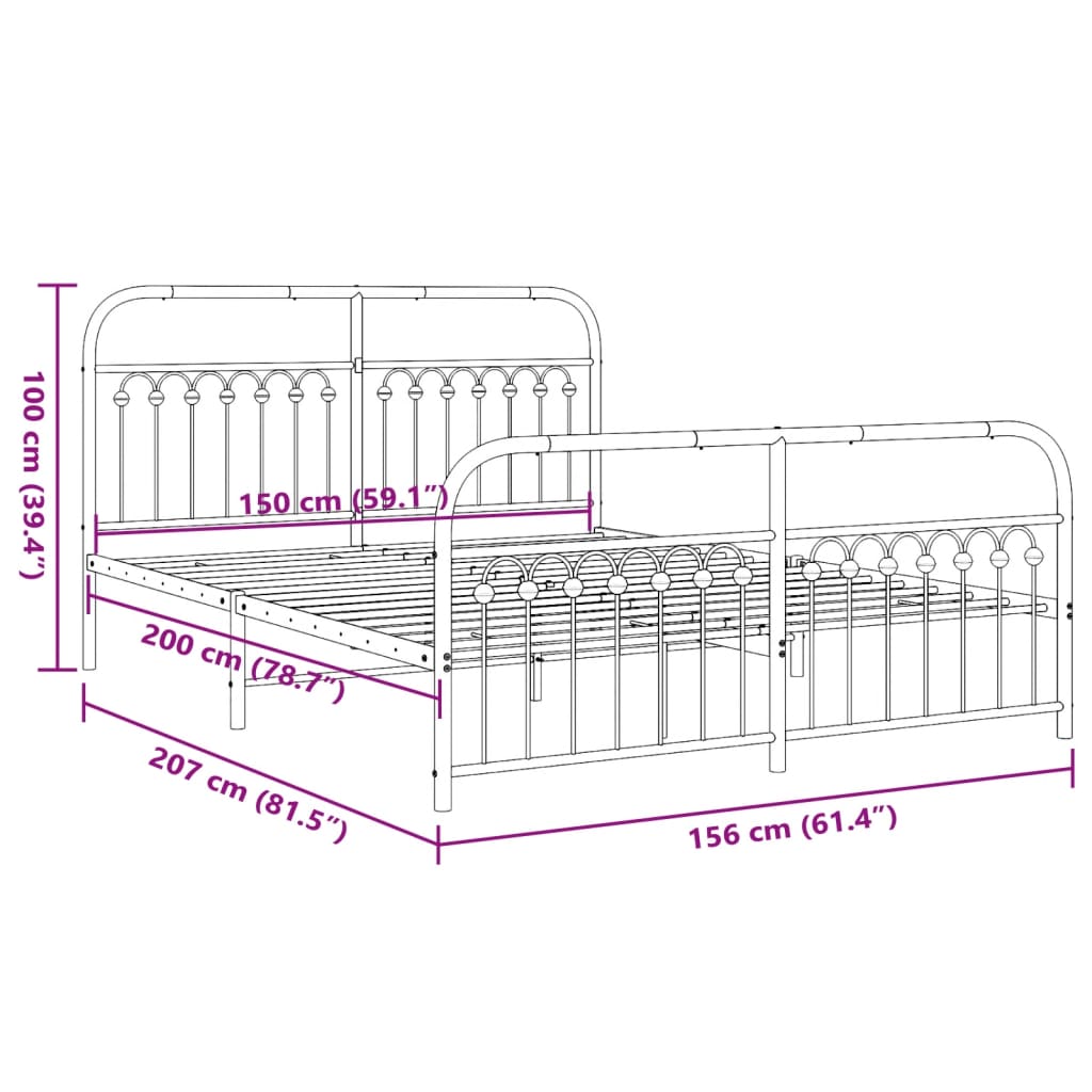 Bed Frame with Headboard and Footboard Metal White 150x200 cm
