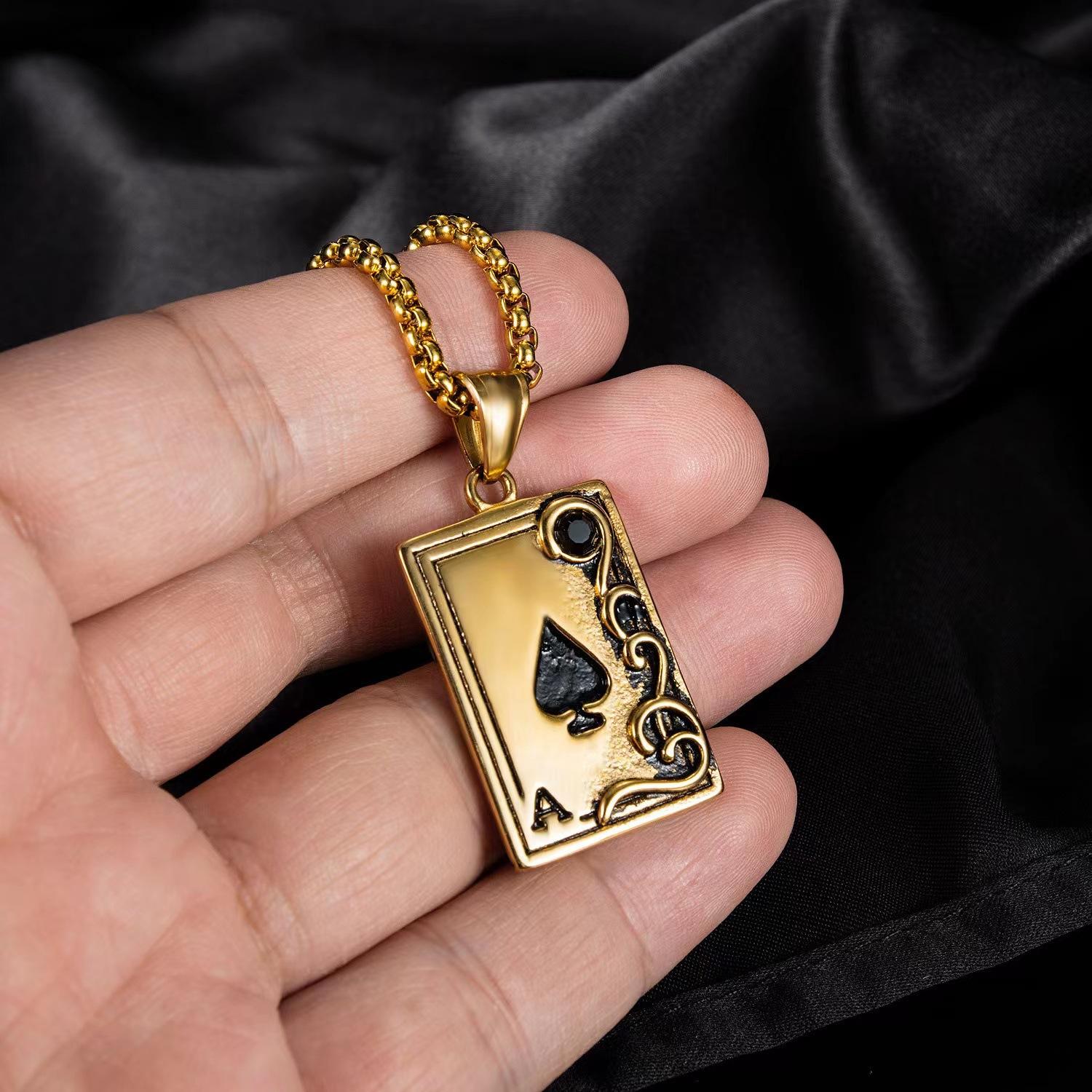 2026 Accessories Personalized Playing Cards Spade A Pendant Cool Fashion Retro Men s Necklace 60CM