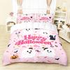 3pcs Halloween Pink Ghost Pattern Duvet Cover Set, 1 Duvet Cover+2 Pillowcases, No Core. Soft and Comfortable Bedding Set