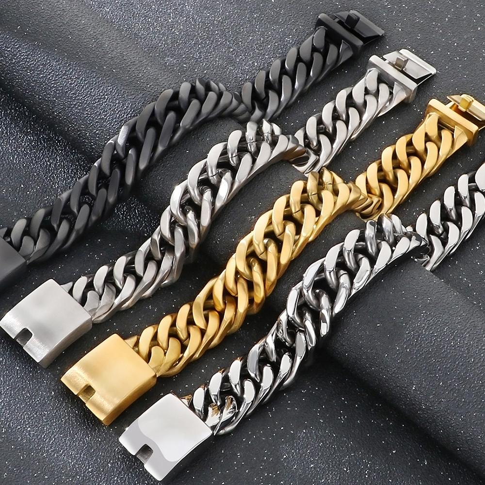 Bracciale Classico da Uomo Larghezza 18MM Opaco Spazzolato Acciaio Inossidabile 316L Catena Maglia Cuban Curb Bracciali Uomo Accessorio Gioiello Maschile