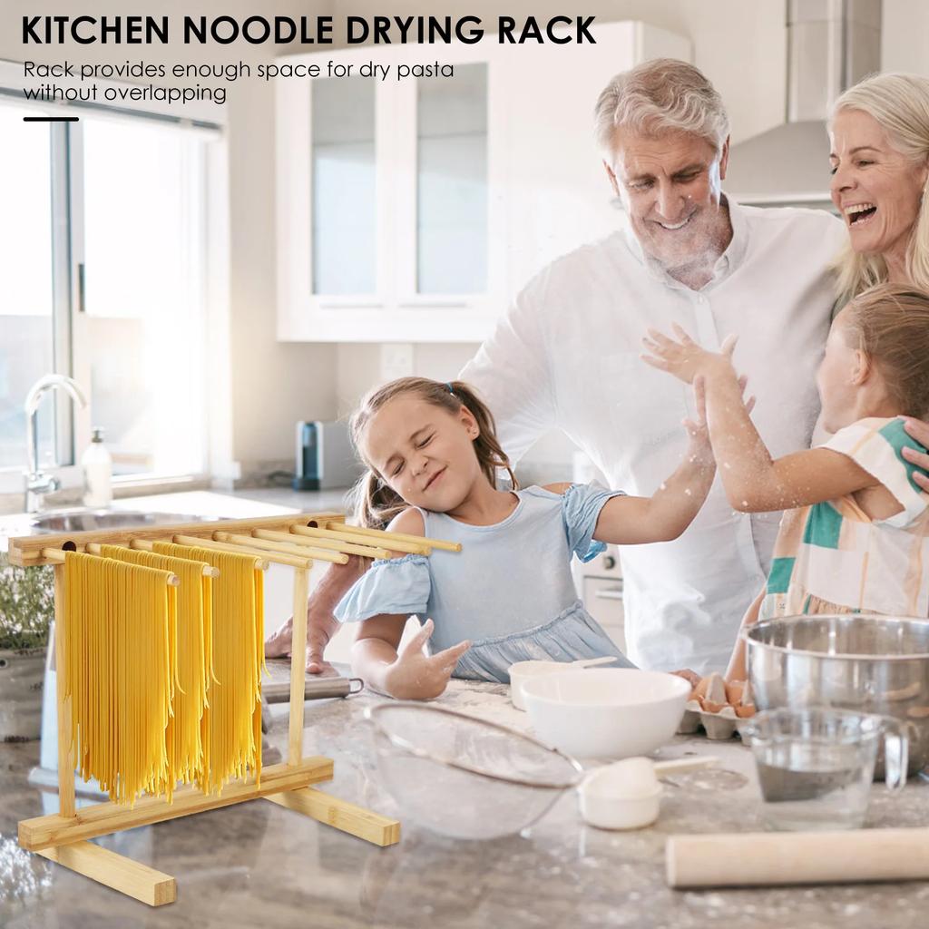 Pasta Drying Rack with 8 Bars Wooden Noodle Drying Rack Detachable Pasta Dryer Stand Portable Noodle Hanging Rack Household