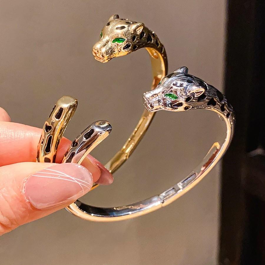 18k Leopard Animal Jewelry Cuff Bracelet With Zirconia Accents For Elegant Women