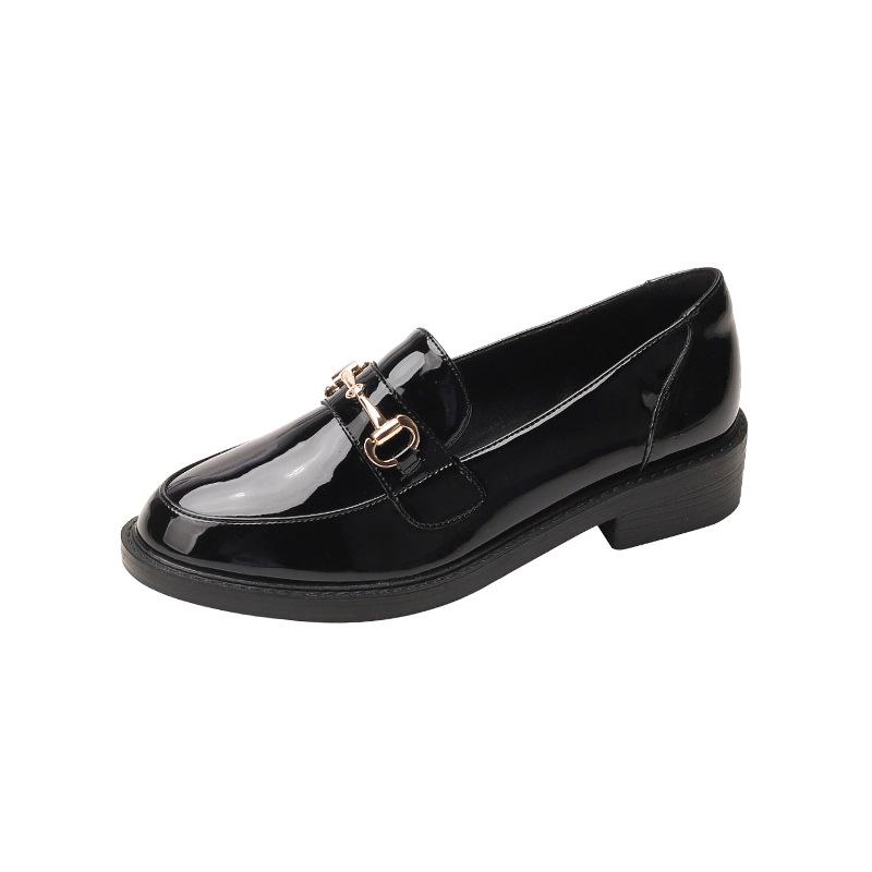 Women's 2025 British Style Black Leather Loafers: Autumn Flat-Toe Work Shoes