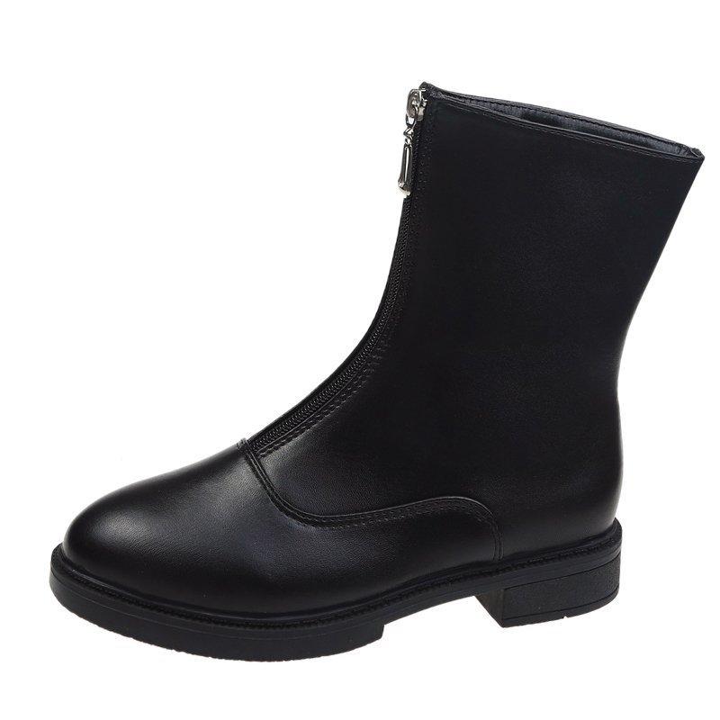 

Женские ботильоны на каблуке 5 см с круглым носком, модные женские туфли на молнии, нескользящие ботинки на платформе 38 чёрный