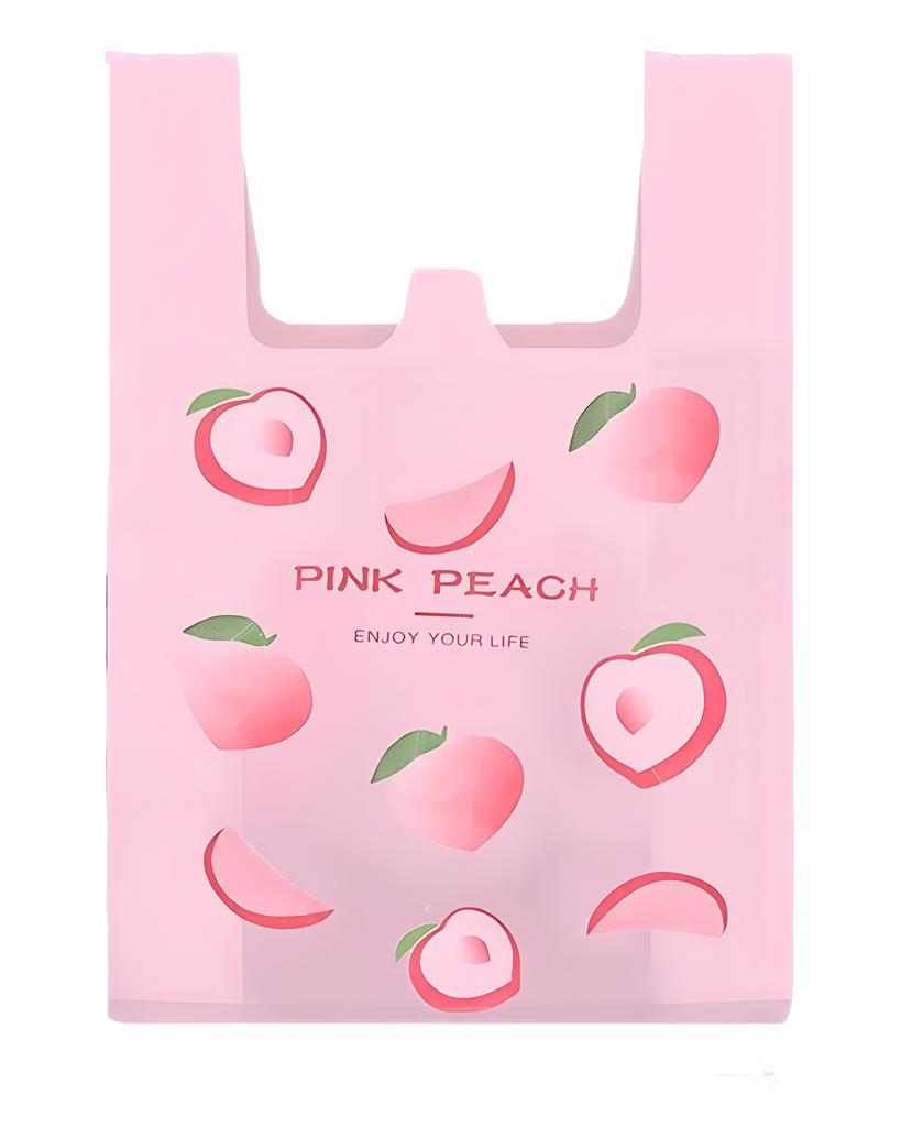 50 Pcs Cute Fruit Plastic Bag Carry Out Bags With Handle Food Packaging Retail Supermarket Grocery Shopping Home Storage