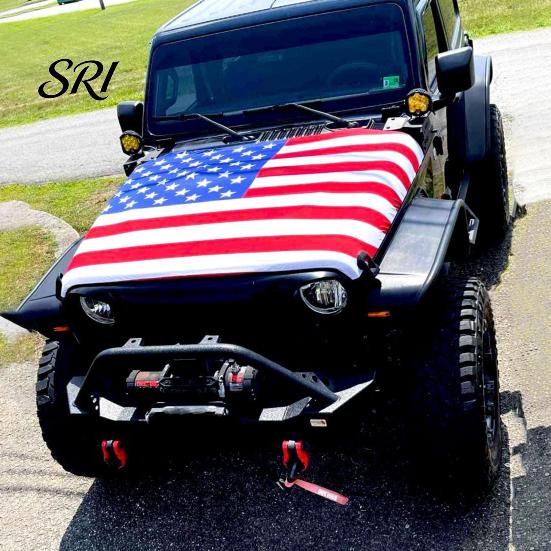 Easy Install Hood Cover American Flag Car 63 X 47 Inch Stretchable Polyester Spandex Fabric Fits Most Cars Trucks SUVs with Small Decorative