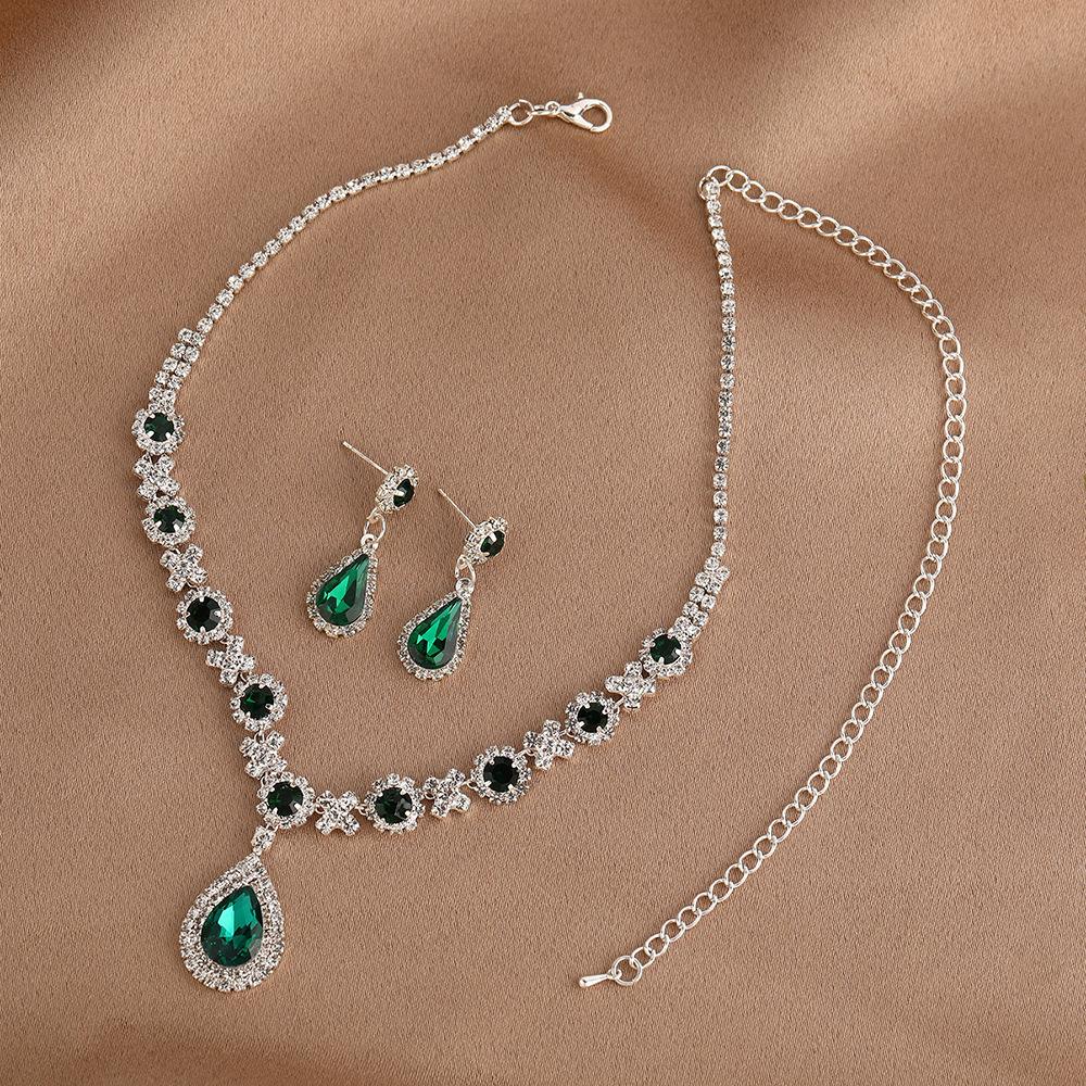 Temperament Inlaid Rhinestone Full Diamond Water Drop Necklace Earrings, Two Pieces of 2026 New Models