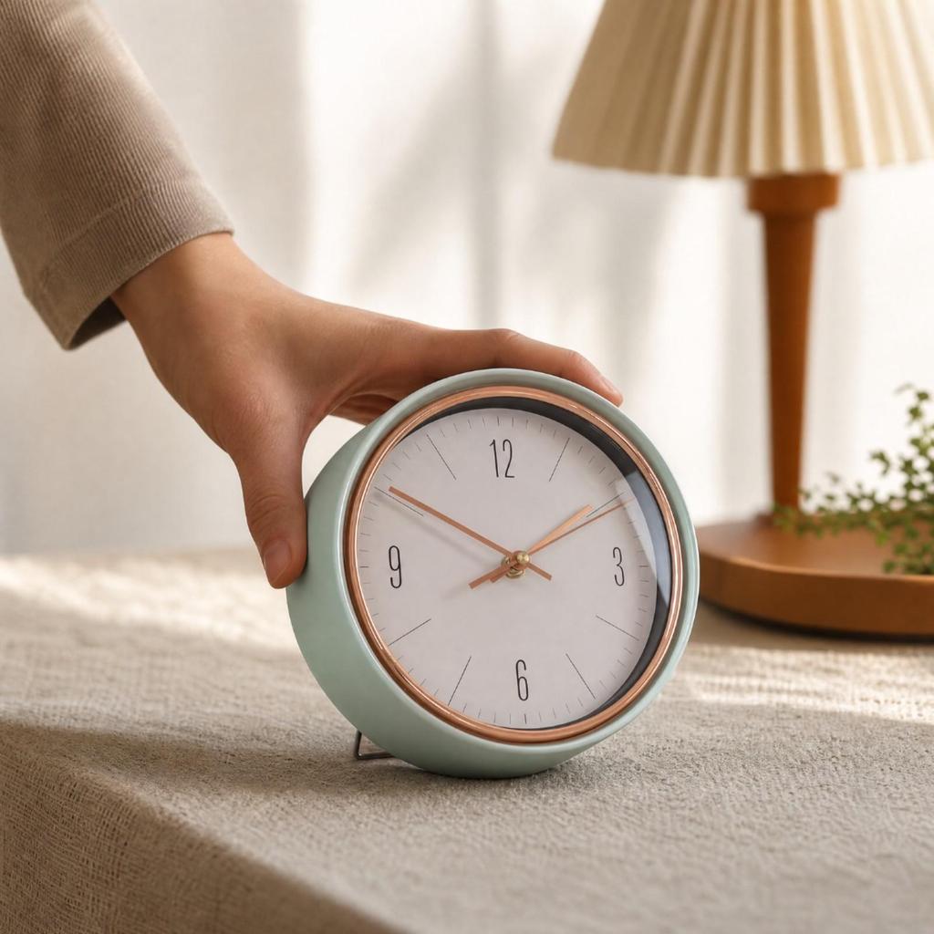 Round Analog Tabletop Clock Quiet 8Inch Desk EasytoRead Timepiece for Living Room,