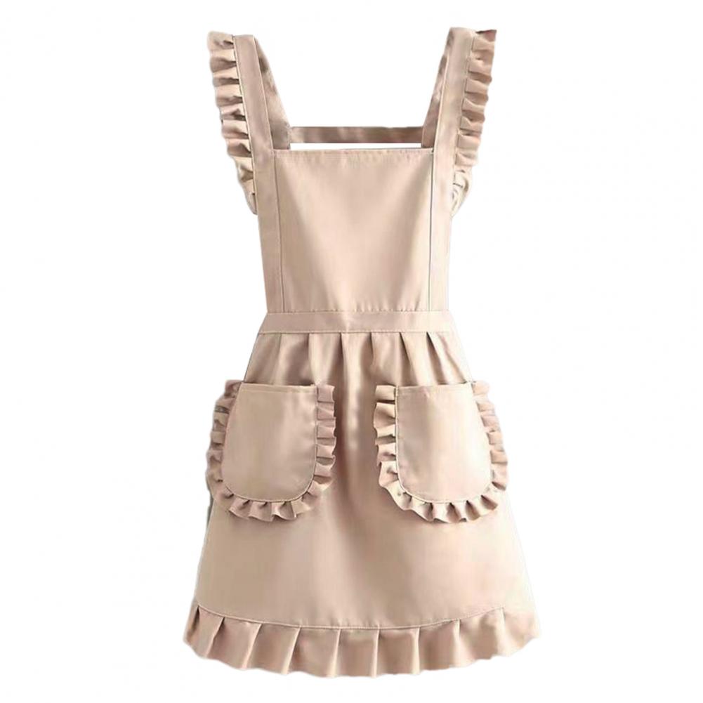 Long Kitchen Apron Women Cooking Apron Cute Edge Apron for Women with Pockets Korean Style Waterproof Lace Kitchen Cooking бежевый