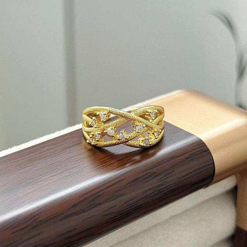 Medieval Vintage Flower Butterfly Brushed Opening Ring Light Luxury Niche Exquisite Zircon High-End Ring Woman