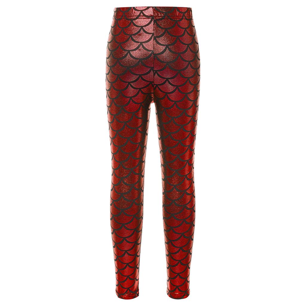 Leggings Brillantes con Estampado de Escamas de Pez para Niñas Cintura Elástica Pantalones Casuales Elegantes para Práctica de Baile