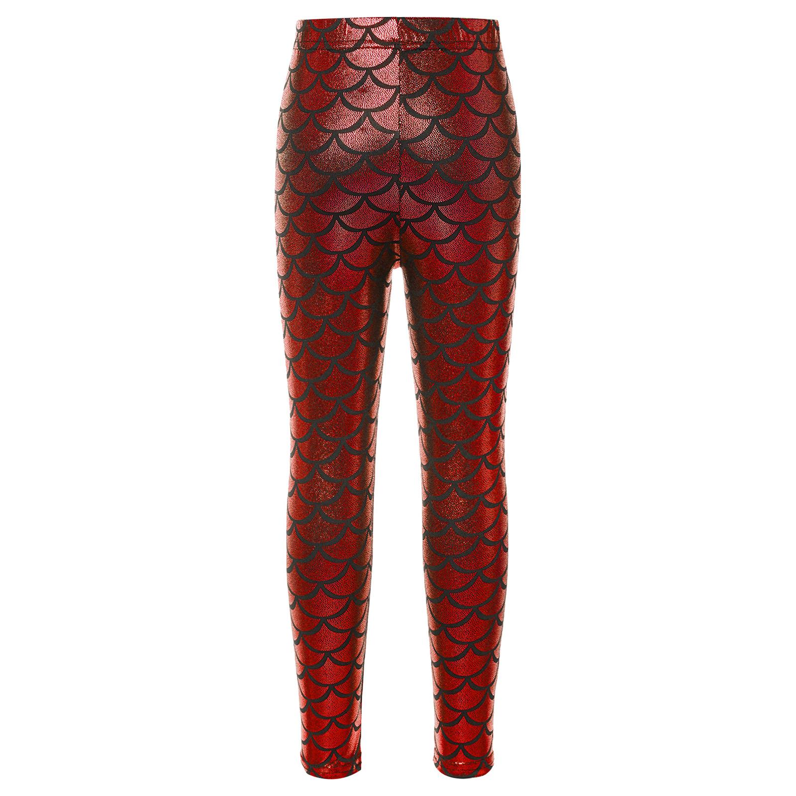 

Дитячі еластичні легінси, стильний дизайн із принтом риб’ячої луски, еластичний пояс для ігор або спортивних занять 7-8 Years бордовий