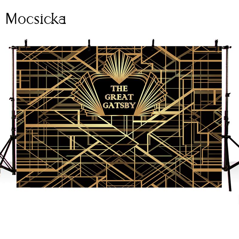 Great Gatsby Theme Birthday Party Photography Background Black Golden Line Customize Decor Backdrops Banner