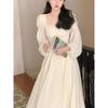 2026 Vestidos De Mujer Korean Chic Dress Women Square Collar Puff Sleeve Tunic Autumn Robe Vintage Lace Patchwork Maxi Dresses