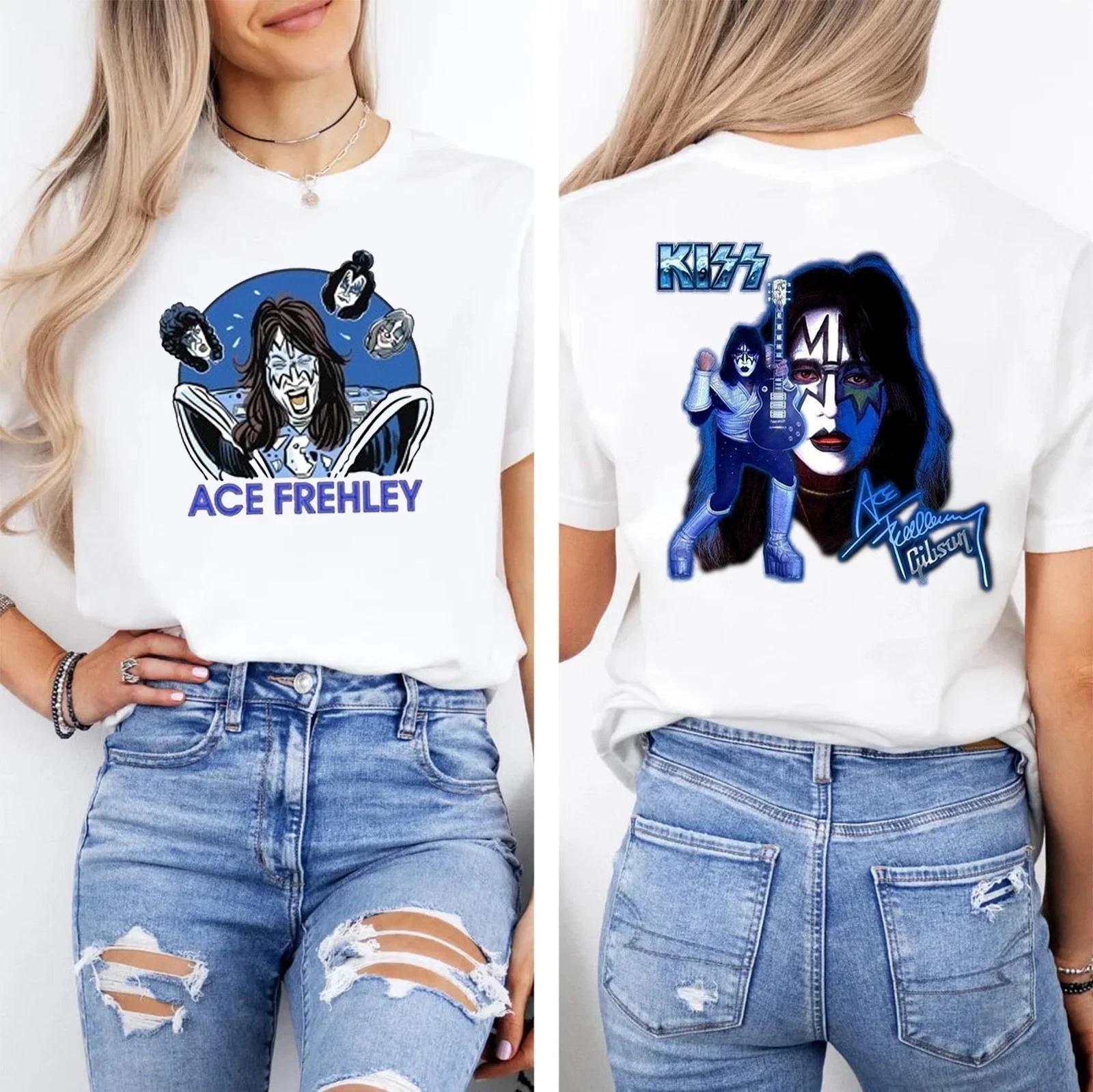 

KISS Эйс Фрейли Футболка Черная Гитара Рок-группа Мерч Разноцветная S-4XL Высококлассная Роскошь для Мужчин и Женщин Топ Y2k 4XL