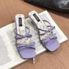 Hot Selling 2025 New French Style Summer Concise Open Toe Women Slippers Fashion Butterfly-knot Low Heels Party Pump Slide Shoes