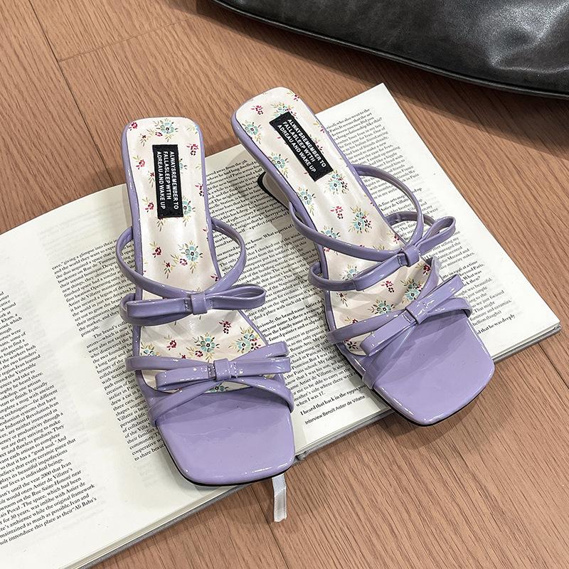Fashion Hot Selling 2025 New French Style Summer Concise Open Toe Women Slippers Fashion Butterfly-knot Low Heels Party Pump Slide Shoes