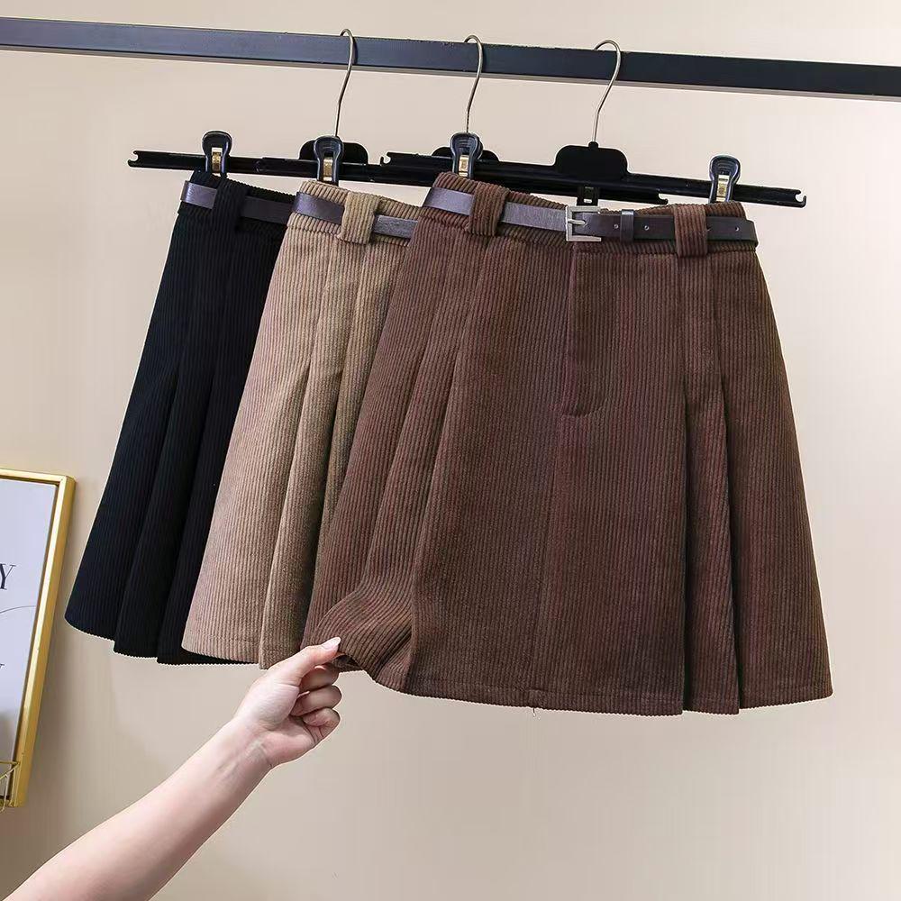 Corduroy Pleated High-Waisted Bodycon Mini Skirt - 2025 Autumn/Winter Collection