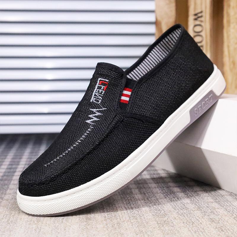 Men's Skate Shoes, Old Beijing Cloth Shoes with Anti-slip Wear-resistant Rubber Sole, Lightweight Breathable Canvas Shoes, Soft Comfort Work Shoes