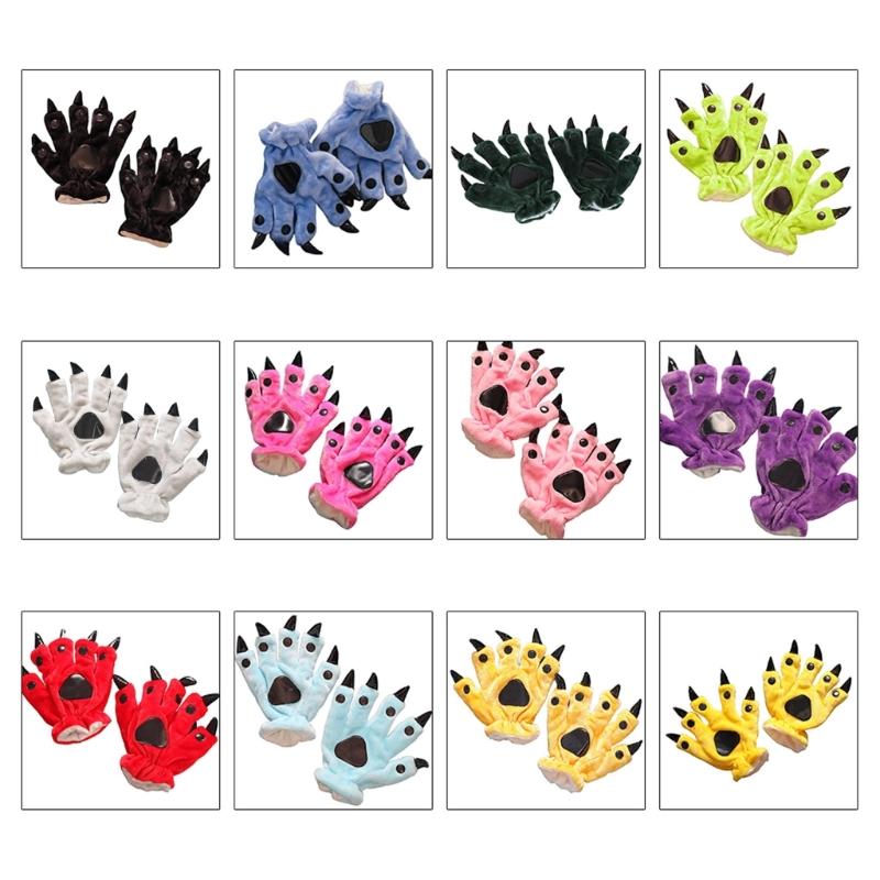 Plush Dinosaur Paw Gloves Cartoon Cute Animal Hand Gloves Animal Paw Warm Gloves Cosplay Tool Costume Party Accessories