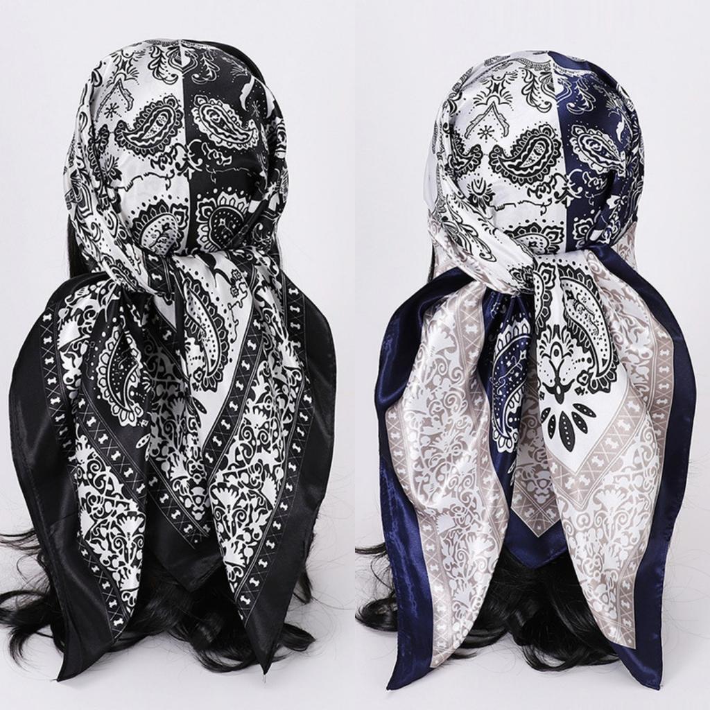 90*90CM Classic Paisley Print Square Scarf Soft Satin Bandana Vintage Windproof Head Wrap Casual Shawl Travel Beach Towel