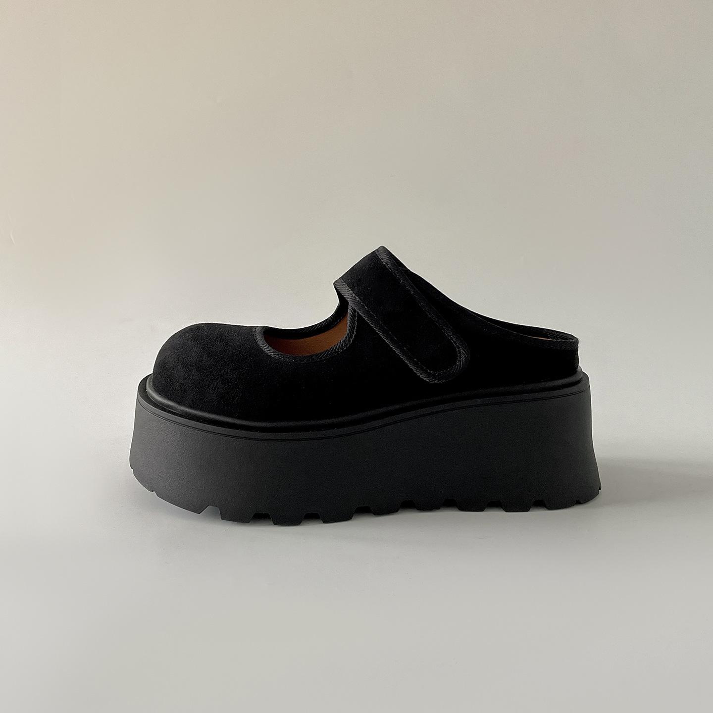 

Queen Fan retro thick-soled Birkenstock head slippers women s summer wear 2025 new height-increasing Mary Jane half slippers 35 чёрный