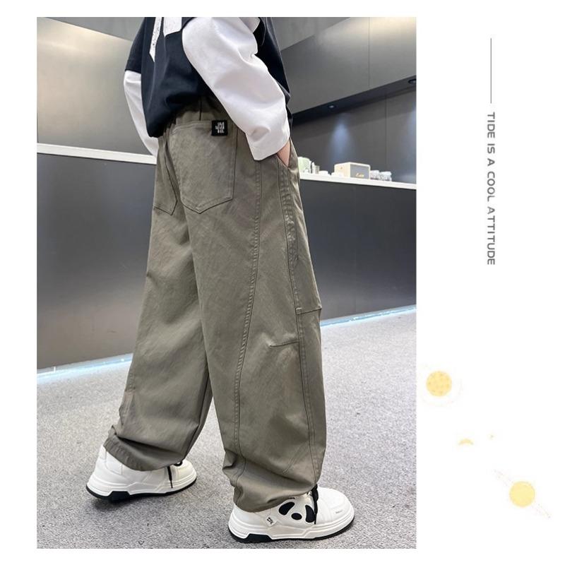 Boys Straight Loose Solid Color Casual Long Work Pants For Big Boys
