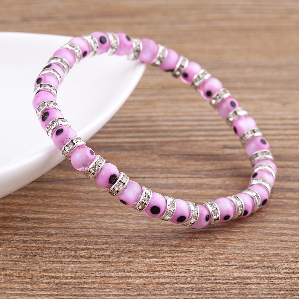 Hot Sale 8 Colors Fashion Design Evil Eye Bead Bracelet Men Women 6MM Classic Mini Macrame Crystal Charm Adjustable Jewelry Gift