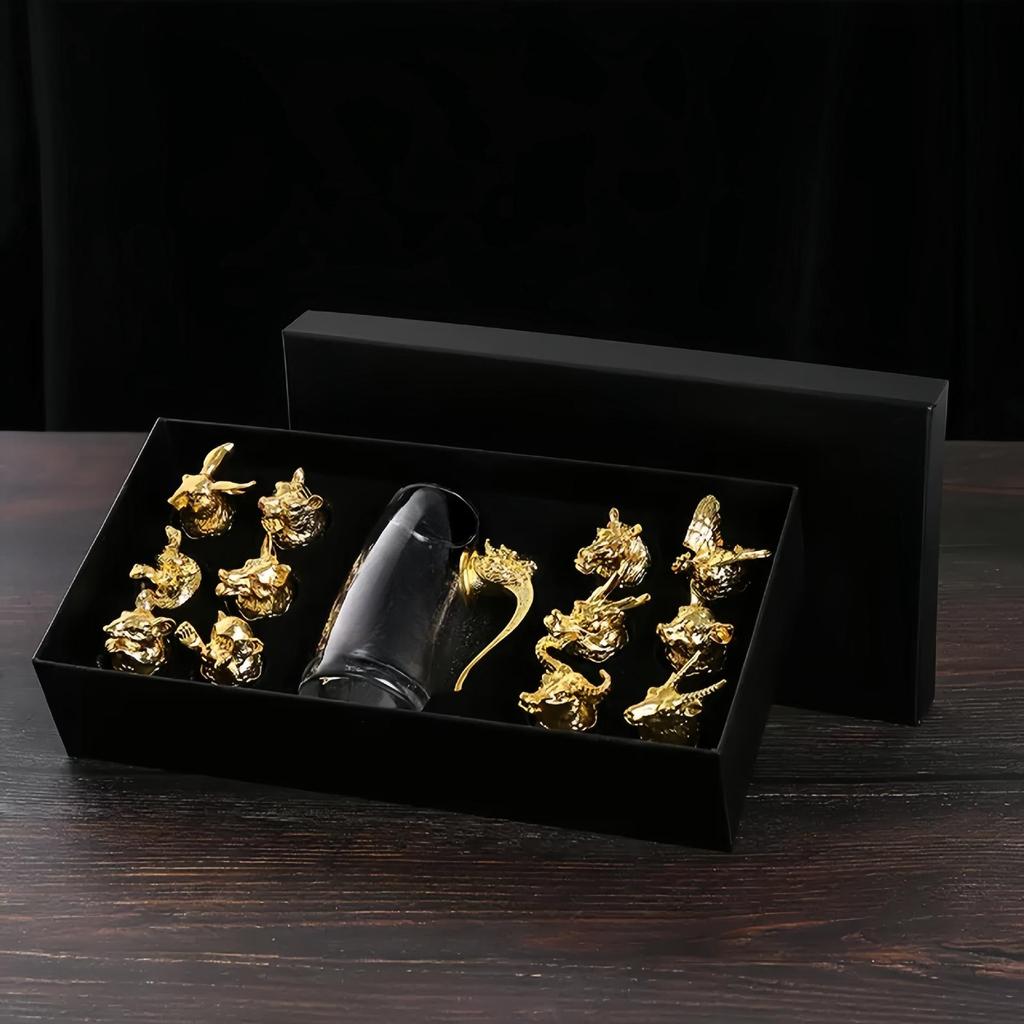 Set di Calici da Vino Animali dello Zodiaco - Classici Calici Regalo di Capodanno per la Casa, Set da Vino Bianco One-Bite
