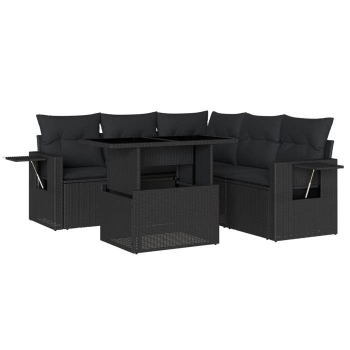 VidaXL Salon de jardin 6 pcs avec coussins noir résine tressée 3267895