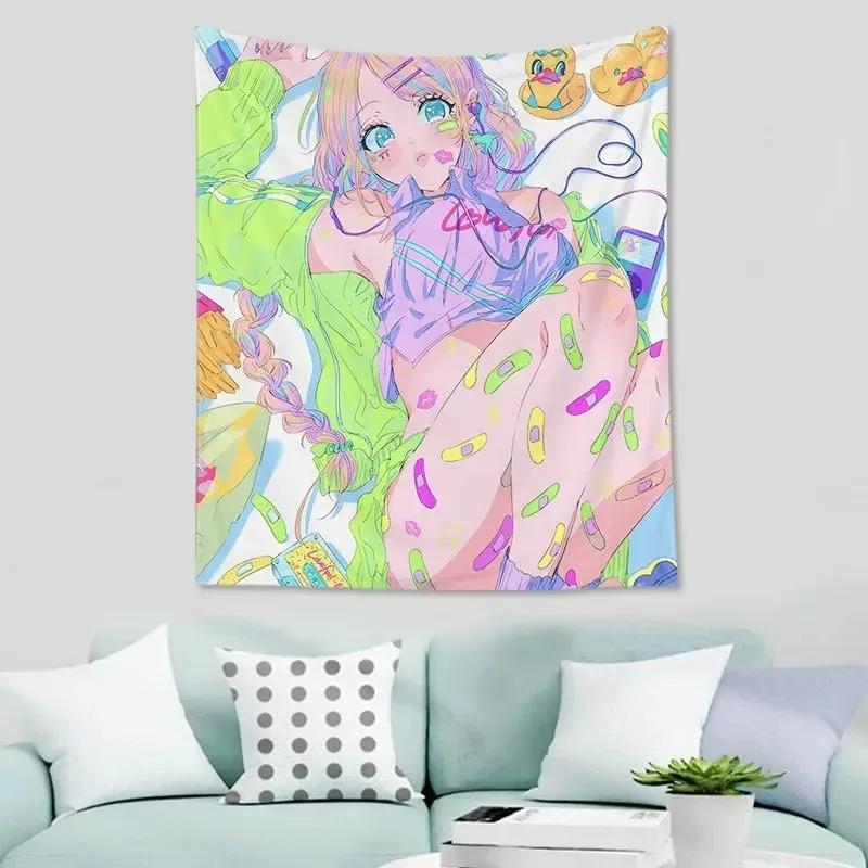 Cartoon Internet Addicted Girl Hanging Cloth Office Living Room Tapestry Home Wall Decoration Tapestry