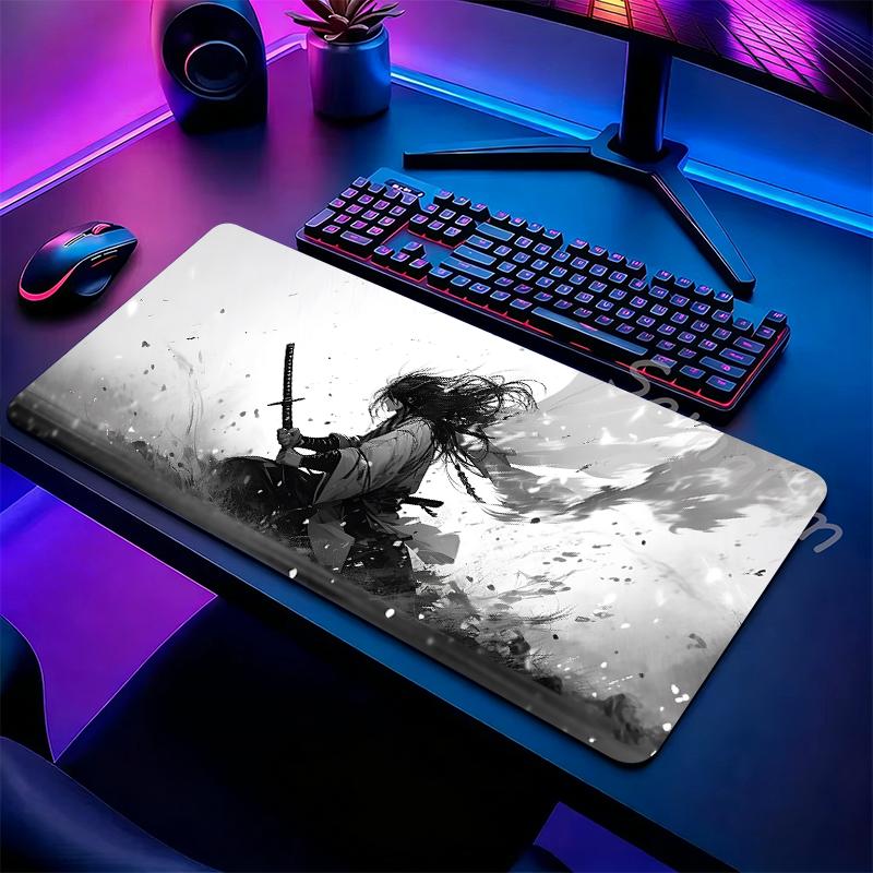 Large Gaming Samurai Design Mouse Pad Desk Mat Non Slip Rubber Base For Gamer PC Laptop Keyboard Office Computer Desk Protector