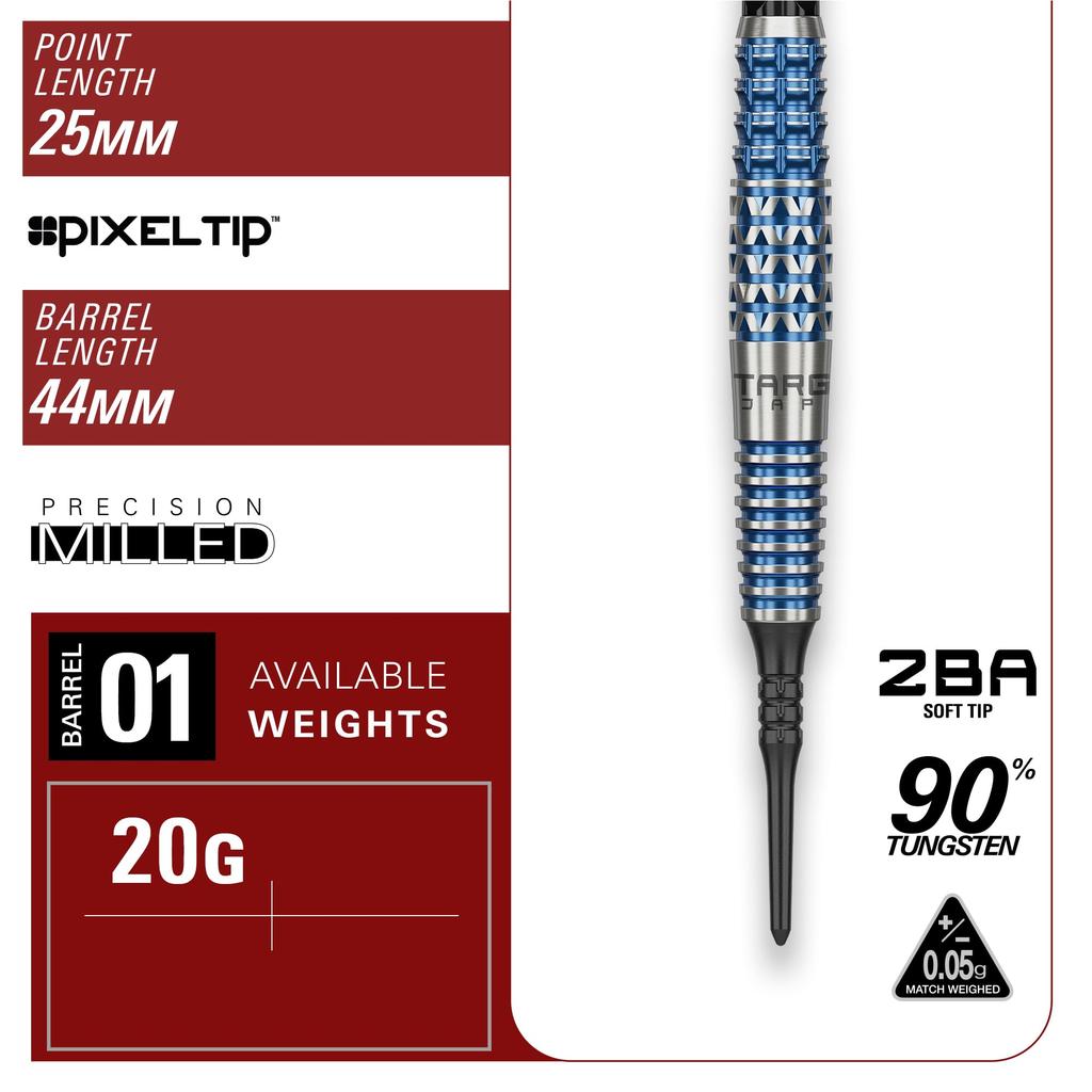 Target Japan SERENO GEN2 Toru Suzuki Tungsten 2BA Soft Tip Darts with 6 Shape Flights and 90% K-Flex Set, 20g, K-Flex No. Shafts.