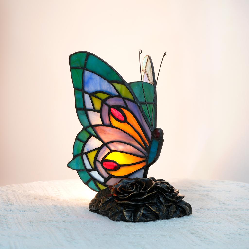 Modern Table Lamps Mediterranean Butterfly Retro Stained Glass Desk Lamp for Bedroom Bedside Vintage Living Room Light Fixtures