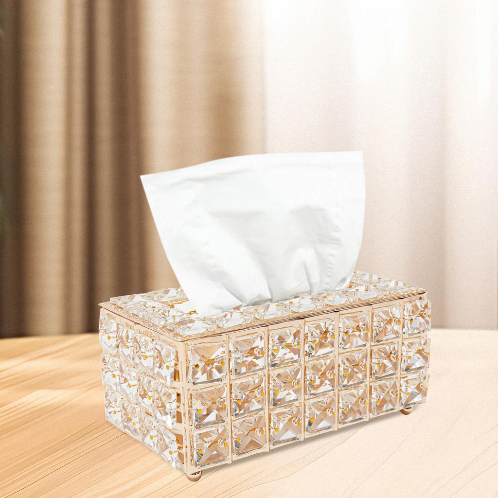 Tabletop Crystal Tissue Box 205*12*95cm Paper Box Gold Crystal Napkin Holder for Bathroom Restaurant Dining Room Bedroom